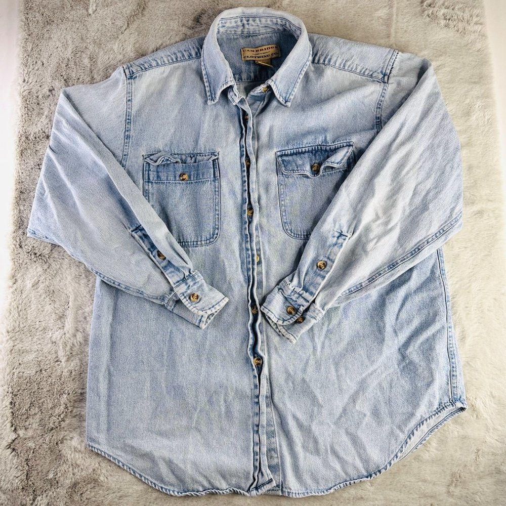 Vtg‎ Cambridge Clothing Co Mens Shirt Medium Chambray Work Button Down Pockets